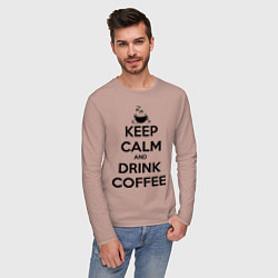 Лонгслив хлопковый мужской Keep Calm & Drink Coffee, цвет: пыльно-розовый — фото 2