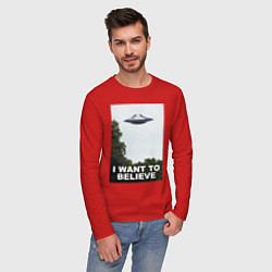 Лонгслив хлопковый мужской I WANT TO BELIEVE, цвет: красный — фото 2