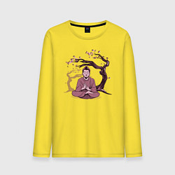 Лонгслив хлопковый мужской Будда Сакура цвета желтый — фото 1