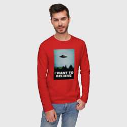 Лонгслив хлопковый мужской I WANT TO BELIEVE, цвет: красный — фото 2