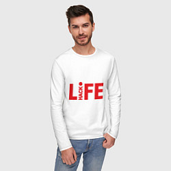 Лонгслив хлопковый мужской Lifehack, цвет: белый — фото 2