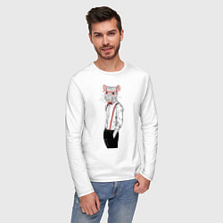 Лонгслив хлопковый мужской Крыса в очках, цвет: белый — фото 2
