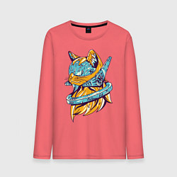 Лонгслив хлопковый мужской Техно Кот, цвет: коралловый