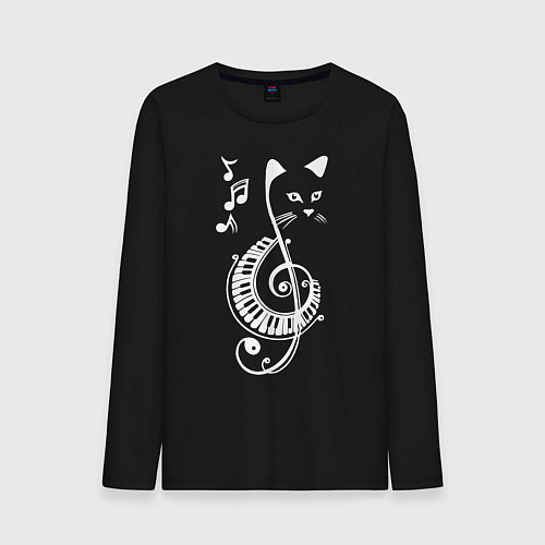 Мужской лонгслив Котик музыкальный белый / Черный – фото 1