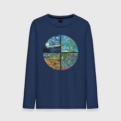 Лонгслив хлопковый мужской Ван Гог Картины, цвет: тёмно-синий