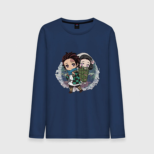 Мужской лонгслив Танджиро и Незуко Камадо / Тёмно-синий – фото 1