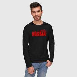 Лонгслив хлопковый мужской Russia, цвет: черный — фото 2