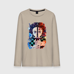 Лонгслив хлопковый мужской KIMETSU NO YAIBA, цвет: миндальный