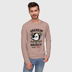 Лонгслив хлопковый мужской ANAHEIM DUCKS, цвет: пыльно-розовый — фото 2