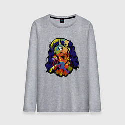 Лонгслив хлопковый мужской Берегись кавалер кинг спаниеля, цвет: меланж