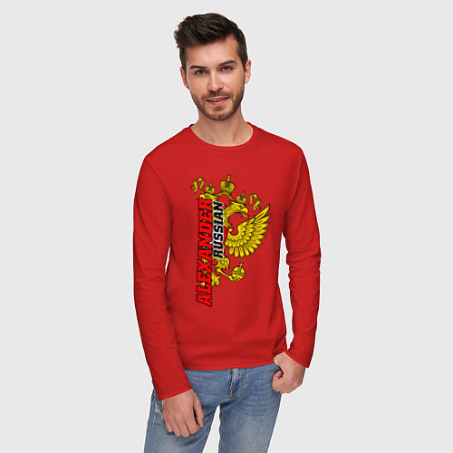 Мужской лонгслив Александр золотой герб РФ / Красный – фото 3