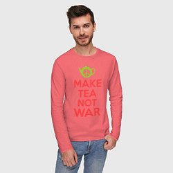 Лонгслив хлопковый мужской Make tea not war, цвет: коралловый — фото 2