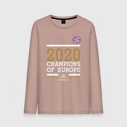 Лонгслив хлопковый мужской FC Bayern Munchen Champions of Europe 2020 цвета пыльно-розовый — фото 1