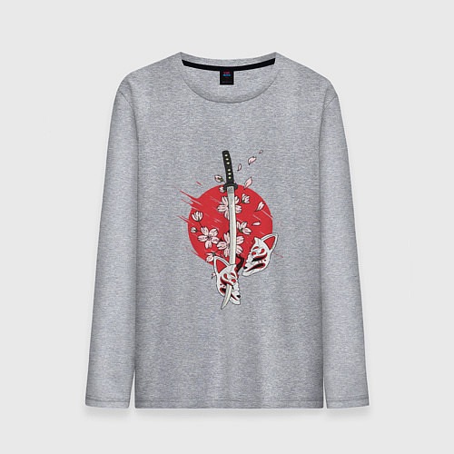 Мужской лонгслив Катана на фоне сакуры Z / Меланж – фото 1