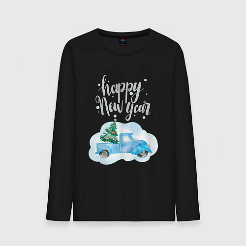 Мужской лонгслив Новогодняя машина / Черный – фото 1