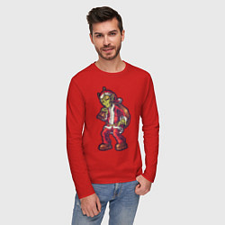 Лонгслив хлопковый мужской Пришелец Санта, цвет: красный — фото 2