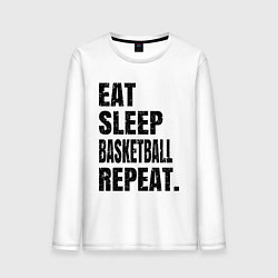 Лонгслив хлопковый мужской EAT SLEEP BASKETBALL REPEAT, цвет: белый