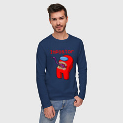 Лонгслив хлопковый мужской AMONG US - IMPOSTOR, цвет: тёмно-синий — фото 2