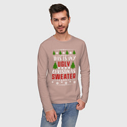 Лонгслив хлопковый мужской My ugly christmas sweater, цвет: пыльно-розовый — фото 2