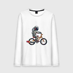 Лонгслив хлопковый мужской Астронавт на велосипеде, цвет: белый