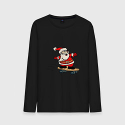 Лонгслив хлопковый мужской Санта на скейтборде, цвет: черный