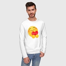 Лонгслив хлопковый мужской Смайлик с сердечком, цвет: белый — фото 2