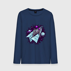 Лонгслив хлопковый мужской Астронавт на самолетике, цвет: тёмно-синий
