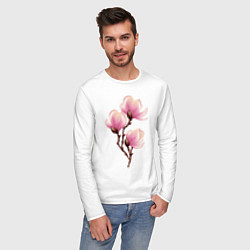 Лонгслив хлопковый мужской Ветка магнолии в цвету, цвет: белый — фото 2