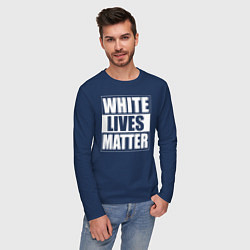 Лонгслив хлопковый мужской White lives matters, цвет: тёмно-синий — фото 2