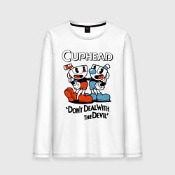 Лонгслив хлопковый мужской Cuphead, Dont deal with devil, цвет: белый