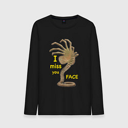Лонгслив хлопковый мужской I miss you face, цвет: черный