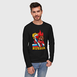 Лонгслив хлопковый мужской Хоккей Россия, цвет: черный — фото 2