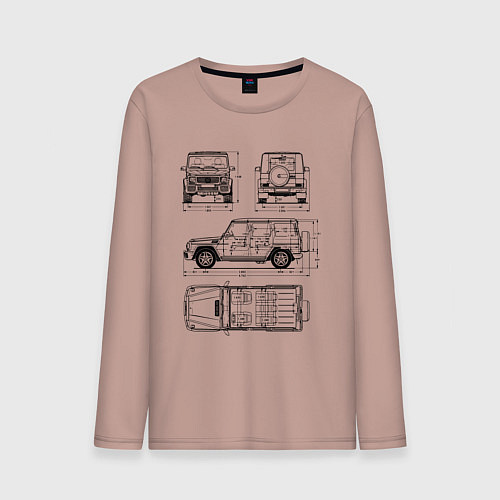 Мужской лонгслив MERCEDES-BENZ G-CLASS СХЕМА / Пыльно-розовый – фото 1