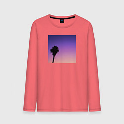 Лонгслив хлопковый мужской Пальма на закате, цвет: коралловый
