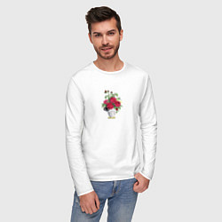 Лонгслив хлопковый мужской Розы в вазе, цвет: белый — фото 2