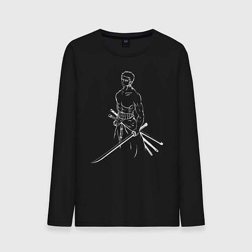Мужской лонгслив Лайн Арт Зоро из One Piece / Черный – фото 1