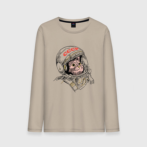 Мужской лонгслив СССР Кот космонавт / Миндальный – фото 1