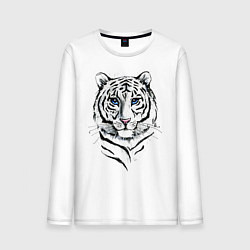 Лонгслив хлопковый мужской Белый тигр, цвет: белый
