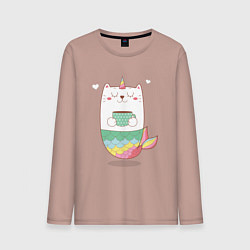 Лонгслив хлопковый мужской Единорог Русалка Котик Z, цвет: пыльно-розовый