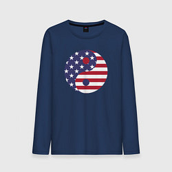 Лонгслив хлопковый мужской Флаг США и Инь Ян, цвет: тёмно-синий