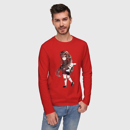 Мужской лонгслив Школьница Ху Тао / Красный – фото 3