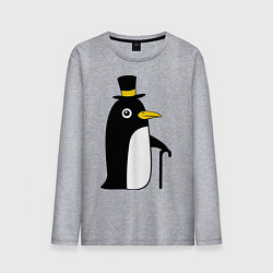 Лонгслив хлопковый мужской Пингвин в шляпе, цвет: меланж