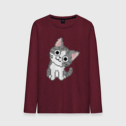 Лонгслив хлопковый мужской Pixel Cat, цвет: меланж-бордовый