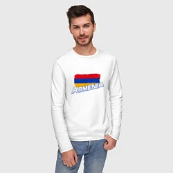 Лонгслив хлопковый мужской Armenia Flag, цвет: белый — фото 2