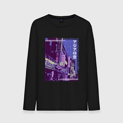 Лонгслив хлопковый мужской Neon Asian Street Vaporwave, цвет: черный