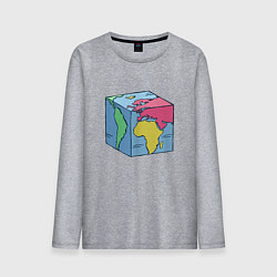 Лонгслив хлопковый мужской Квадратный глобус земли, цвет: меланж
