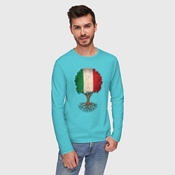 Лонгслив хлопковый мужской Italy Tree цвета бирюзовый — фото 2