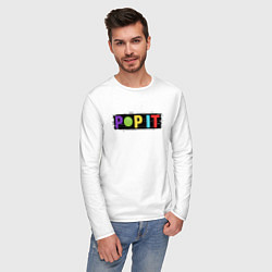 Лонгслив хлопковый мужской Pop It - Glitch, цвет: белый — фото 2