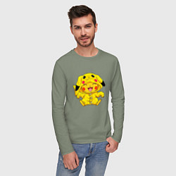 Лонгслив хлопковый мужской Милый пикачу, цвет: авокадо — фото 2
