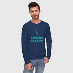 Лонгслив хлопковый мужской Вакцина спасает жизни, цвет: тёмно-синий — фото 2